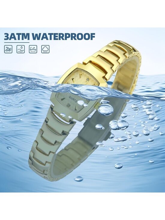 Women\'s Gold Analog Quartz Steel Dainty Rectangle Waterproof Square Wrist Watch